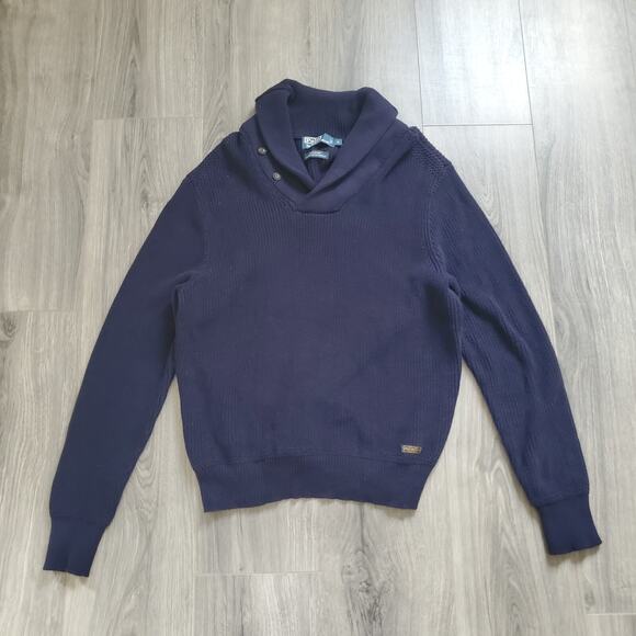 Polo Ralph Lauren Shawl Collar Sweater Men´s L Navy Blue Pullover